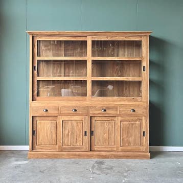 Klassieke buffetkast | 200B x 40D x 210H in CM | Teakhout, 200 cm of meer, Glas, 150 tot 200 cm, Nieuw
