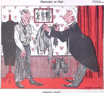 Spotprent met Colijn als Kleermaker (lijst optie, Lithos), Verzenden