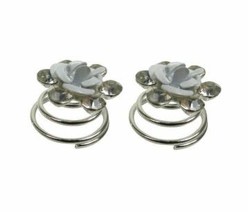Haarspeld Curlies 1cm - Bloem Strass Steentjes - Wit Zilver, Nieuw