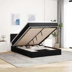 vidaXL Ottoman bed met matras en LEDs 140x200cm fluweel, Verzenden, Zwart, 140 cm, 200 cm