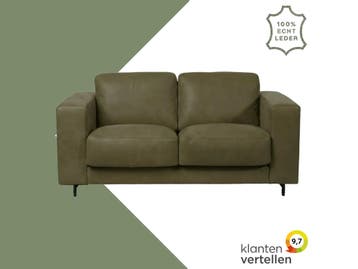 Leren bank Clear - 2 zits - Kenia Olive (olijf) - Poten, Bohemian, Eigentijds, Modern, Retro, Vintage, 150 tot 200 cm, Nieuw, Ophalen of Verzenden
