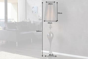 Staande lamp LUCIE 160 cm met zwarte nylon kap in barokstijl, Ophalen of Verzenden, Nieuw