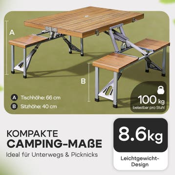 Campingtafel Hout Aluminium 85,5x72x65cm (Tafels-Stoelen), Verzenden, Nieuw