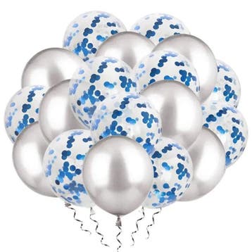 VSE luxe confetti ballonnen 20 stuks zilver blauw, Ophalen of Verzenden, Nieuw