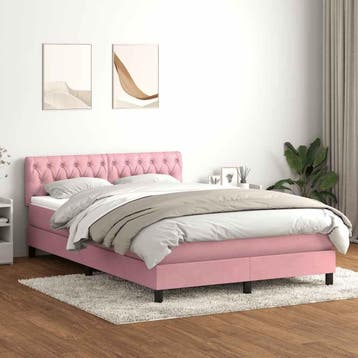 vidaXL Boxspring met matras fluweel roze 160x210 cm, Verzenden, Nieuw, Tweepersoons, Stof