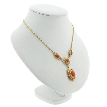 Antiek gouden Venetiaanse schakelketting met vaste hanger..., Gebruikt, Ophalen of Verzenden, Met edelsteen, Goud