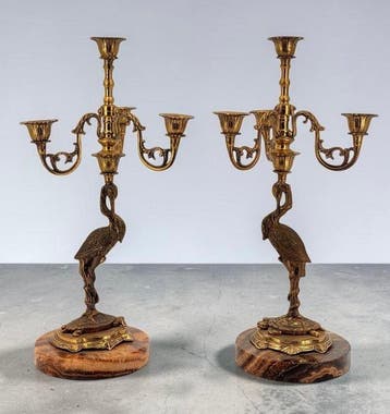 Kandelaber Moderne vogels - Brons, Marmer