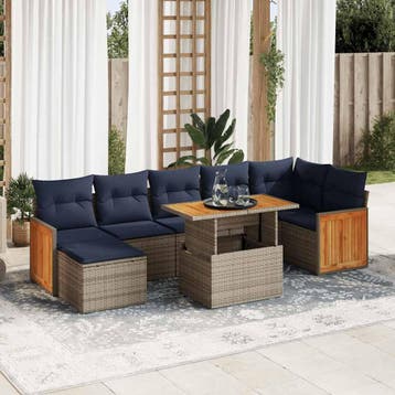 vidaXL 8-delige Loungeset met kussens poly rattan acacia, Verzenden, Nieuw, Loungeset