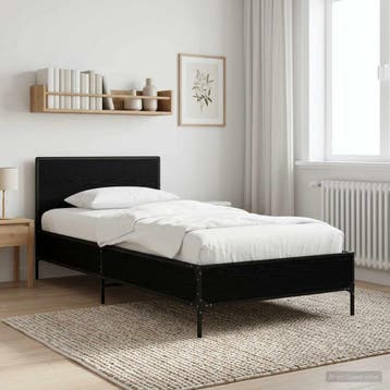 vidaXL Bedframe met Hoofdeinde Zwart eiken 80 x 200 cm, Eenpersoons, Verzenden, Zwart, Nieuw