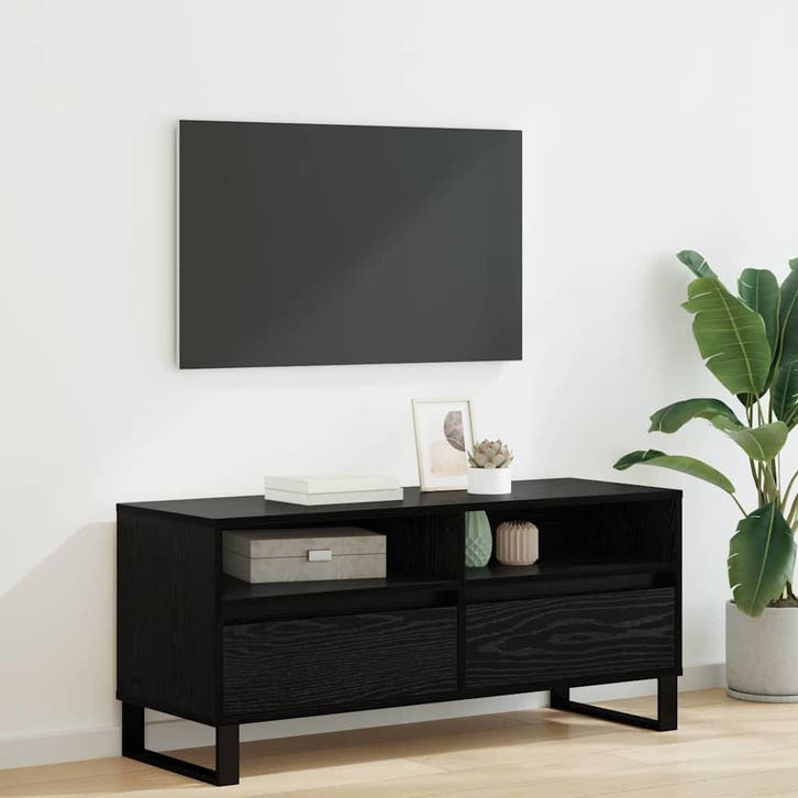 vidaXL TV-kast met lade Zwart Eiken 100 x 34,5 x 44,5 cm, Huis en Inrichting, Kasten | Televisiemeubels, Nieuw, 100 tot 150 cm