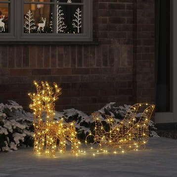 vidaXL Rendier trek slede met 160 LED Warmwit 30 x 12 x 55, Diversen, Kerst, Verzenden, Nieuw