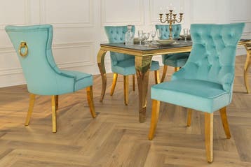 Chesterfield Stoel CASTLE Blauw fluweel gouden, Ophalen of Verzenden, Nieuw