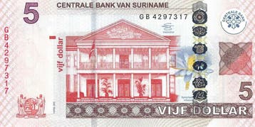 Suriname 5 Dollar 2012 UNC - Centrale Bank van Suriname, Verzenden