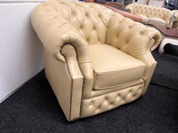 Chesterfield Maarssen !!! Creme Leren Chesterfield Fauteuil, Ophalen, Zo goed als nieuw, Leer, Chesterfield