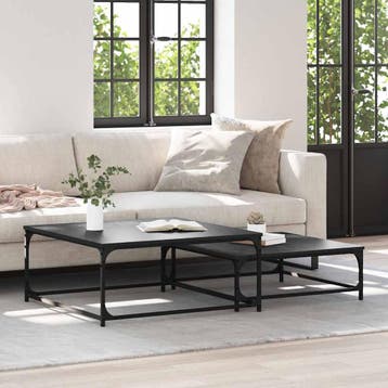 vidaXL Salontafel 2 st Zwart Eiken 80 x 80 x 35 cm Bewerkt, Verzenden, Nieuw, Overige houtsoorten, 50 tot 100 cm