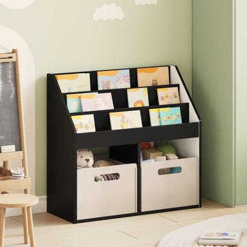 vidaXL Kinderen Boekenkast Zwart 72,5 x 29,5 x 69 cm Bewerkt, Huis en Inrichting, Woonaccessoires | Krantenbakken en Lectuurbakken