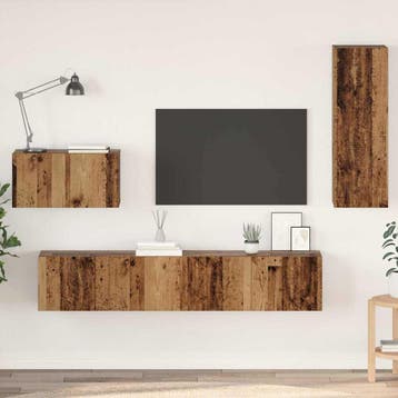 vidaXL Wand TV Kast 4 st Oud Hout Bewerkt hout, Minder dan 50 cm, Verzenden, Nieuw, Minder dan 100 cm