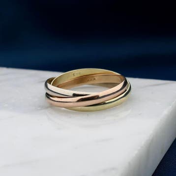 Tricolor gouden ring; 14 karaat; ringmaat 22,5, Gebruikt, 20 of groter, Heer, Ophalen of Verzenden