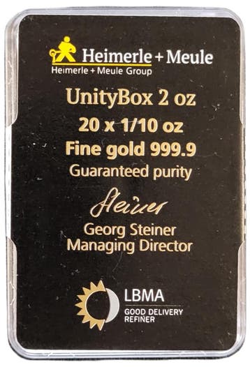 20 x 1/10 oz Heimerle Meule Goudbaar - 2 oz UnityBar, Verzenden, Goud