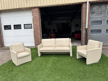Bankstel Leolux Timandra  leer 2.5 zit bank+ 2 fauteuil ZGAN, Huis en Inrichting, Design, 150 tot 200 cm, Rechte bank, Vierpersoons of meer