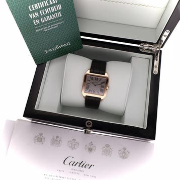 Cartier Santos Dumont 2650 W2006951; 18ct. Rosé Gouden Ho.., Overige merken, Leer, Ophalen of Verzenden, Zo goed als nieuw