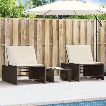 vidaXL Ligstoelen 2 st met tafel bruin poly rattan, Tuin en Terras, Ligbedden, Verzenden, Nieuw
