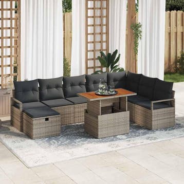 vidaXL Tuin Sofa Set 9 st Grijs poly rattan, Verzenden, Nieuw, Rotan, Meer dan 8 zitplaatsen