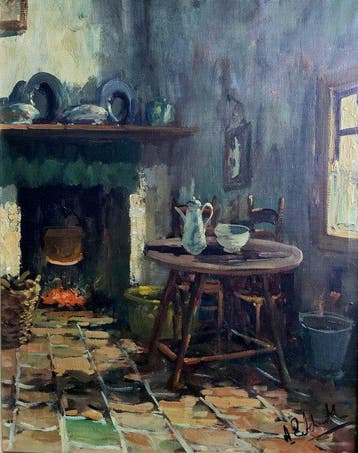 A. Eekhout (XX) - Hollandse keuken interieur
