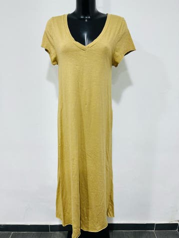 Puur katoen maxi jurk met v-hals - a-lijn - in kleur CAMEL, Kleding | Dames, Jurken, Nieuw