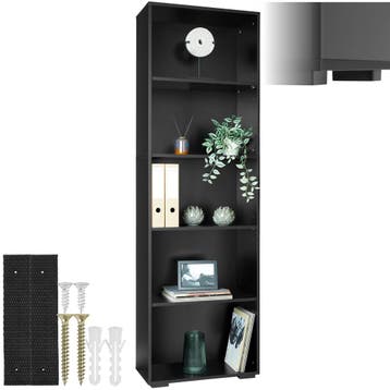 Boekenrek Lexi 5 vakken 60x30x190cm - zwart, Verzenden, Nieuw