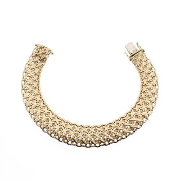 Gouden brede schakelarmband, Ophalen of Verzenden, Gebruikt, Goud, Goud