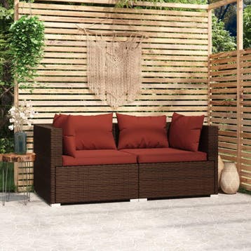 vidaXL Bank 2-zits met kussens poly rattan bruin, Verzenden, Nieuw