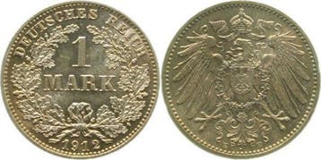 Duitsland 1 Mark 1912 E J 017 Kaiserreich herrl Patina !..., Verzenden