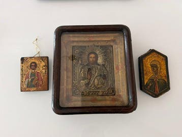 Icoon - Panteleimon, Christus Pantokrator - Hout, Antiek en Kunst