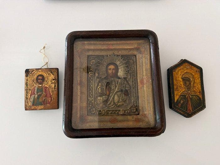 Icoon - Panteleimon, Christus Pantokrator - Hout, Antiek en Kunst, Kunst | Niet-Westerse kunst