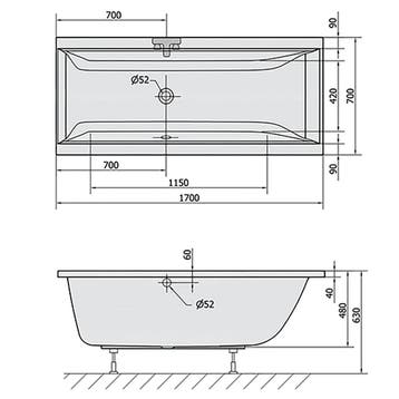 Ligbad Polysan Cleo Inbouw 170x70x48 cm Mat Zwart, Ophalen of Verzenden, Nieuw