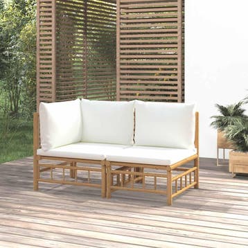 vidaXL 2-delige Loungeset met kussens bamboe crèmewit, Verzenden, Nieuw, Hout, Loungeset