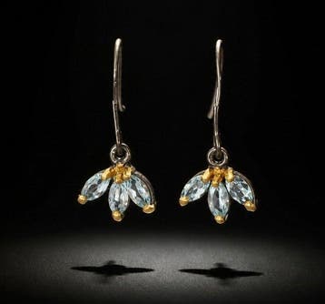 925 zilver zwart gerhodineerd, blauwe topaas - Oorbellen