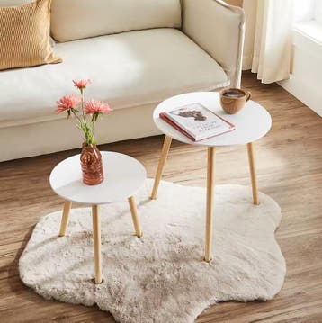 Nieuwe Set van 2 Scandinavische Ronde Bijzettafels - Wit, 45 tot 60 cm, Minder dan 55 cm, Verzenden, Rond