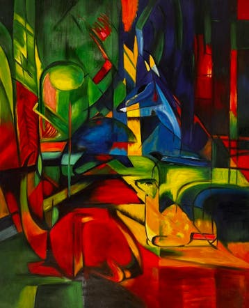 Herten in het Bos II  – Handgeschilderd Franz Marc, Ophalen of Verzenden, Nieuw