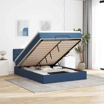 vidaXL Bed met matras 140x190 cm stof blauw, Stof, Verzenden, Blauw, Nieuw
