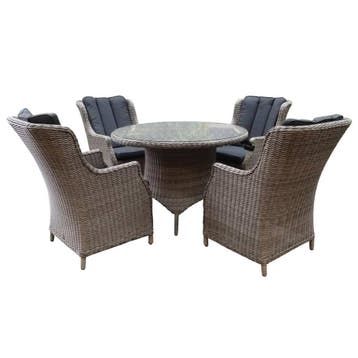 Riccione Darwin dining tuinset 110 cm rond 5-delig grijs, Tuin en Terras, Ophalen of Verzenden, Nieuw, Wicker