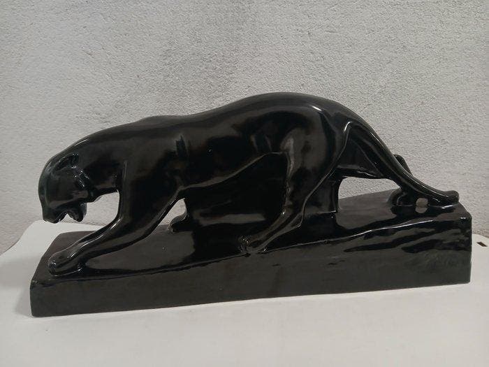 Saint Clement - Beeldje - Black Panther; 45 cm; signed G., Antiek en Kunst, Antiek | Glas en Kristal