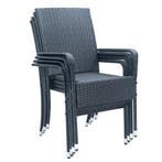 Polyrotan Tuinstoelen Yoro - 4-delig - Zwart - Stapelbaar, Tuin en Terras, Verzenden, Nieuw