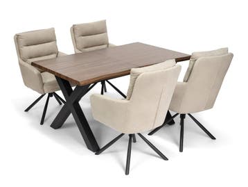 Ebon Eettafelset met 4 Enzo Stoelen - Beige / Donker hout, Verzenden, Nieuw