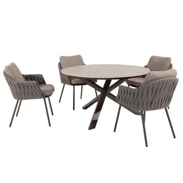 Prado Cannes dining tuinset 130xH75 cm rond 5 delig, Tuin en Terras, Tuinsets en Loungesets, Ophalen of Verzenden, Nieuw