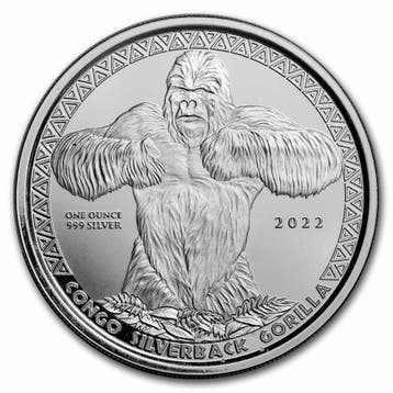 Congo / Kongo Gorilla 1 oz 2022 (75.000 oplage), Verzenden, Overige landen, Losse munt, Zilver