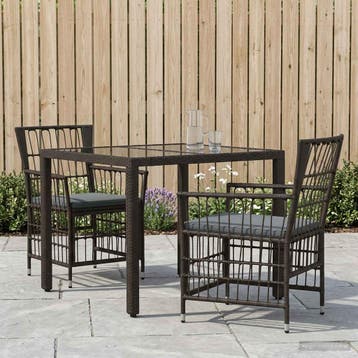 vidaXL Buiten eettafelset 3 st Zwart poly rattan, Tuin en Terras, Tuinsets en Loungesets, Verzenden, Nieuw, 3 zitplaatsen