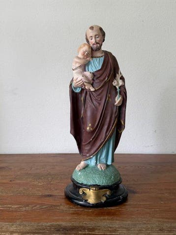 sculptuur, Jozef met kindje Christus - 40 cm - Gips - 1920