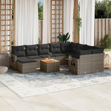 vidaXL 11-delige Loungeset met kussens poly rattan grijs, Verzenden, Nieuw, Loungeset